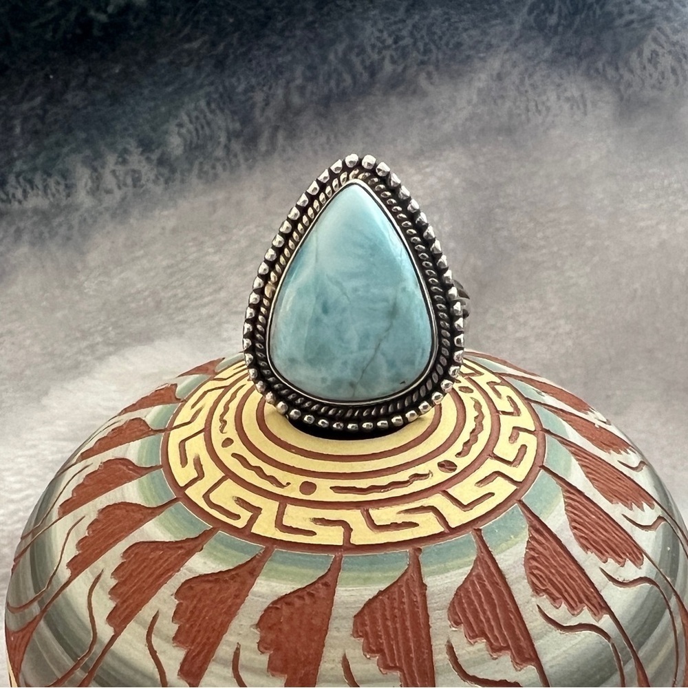 ❤️ Blue Larimar Southwestern 925 Ring Sz 8.75 Navajo Inspired 8.5gms